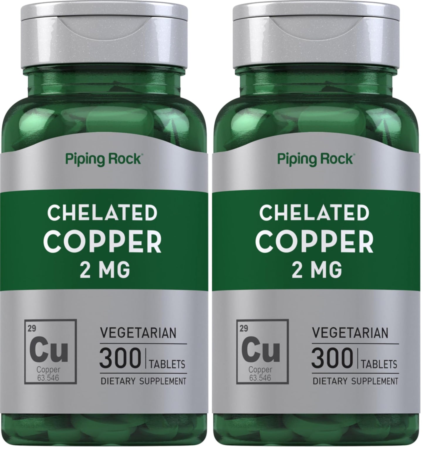 Piping Rock Chelated Copper 2 mg - 300 Tablets - Vegetarian, Non-GMO, Gluten Free (Pack of 2)