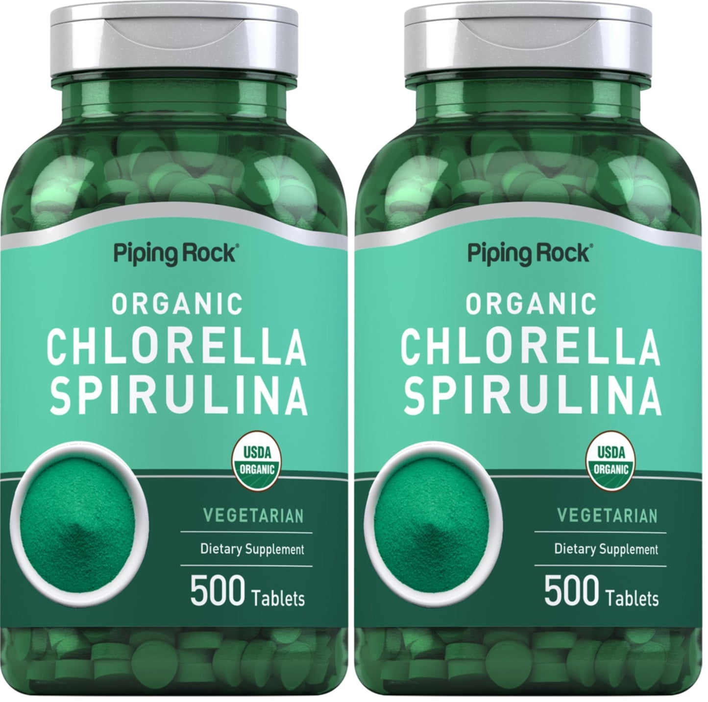 Piping Rock Chlorella Spirulina Organic – 500 Tablets (Pack of 2) | Vegetarian, Non-GMO, Gluten Free