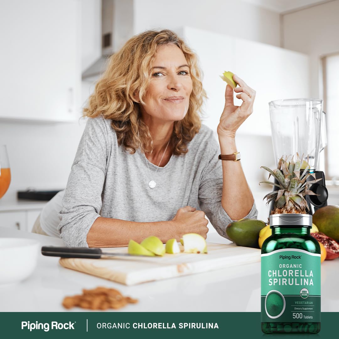 Piping Rock Chlorella Spirulina Organic – 500 Tablets (Pack of 2) | Vegetarian, Non-GMO, Gluten Free