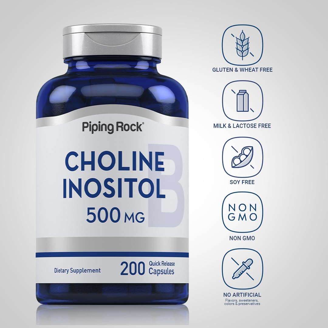 Piping Rock Choline Bitartrate & Myo-Inositol – 500mg, 200 Capsules | Non-GMO, Gluten Free
