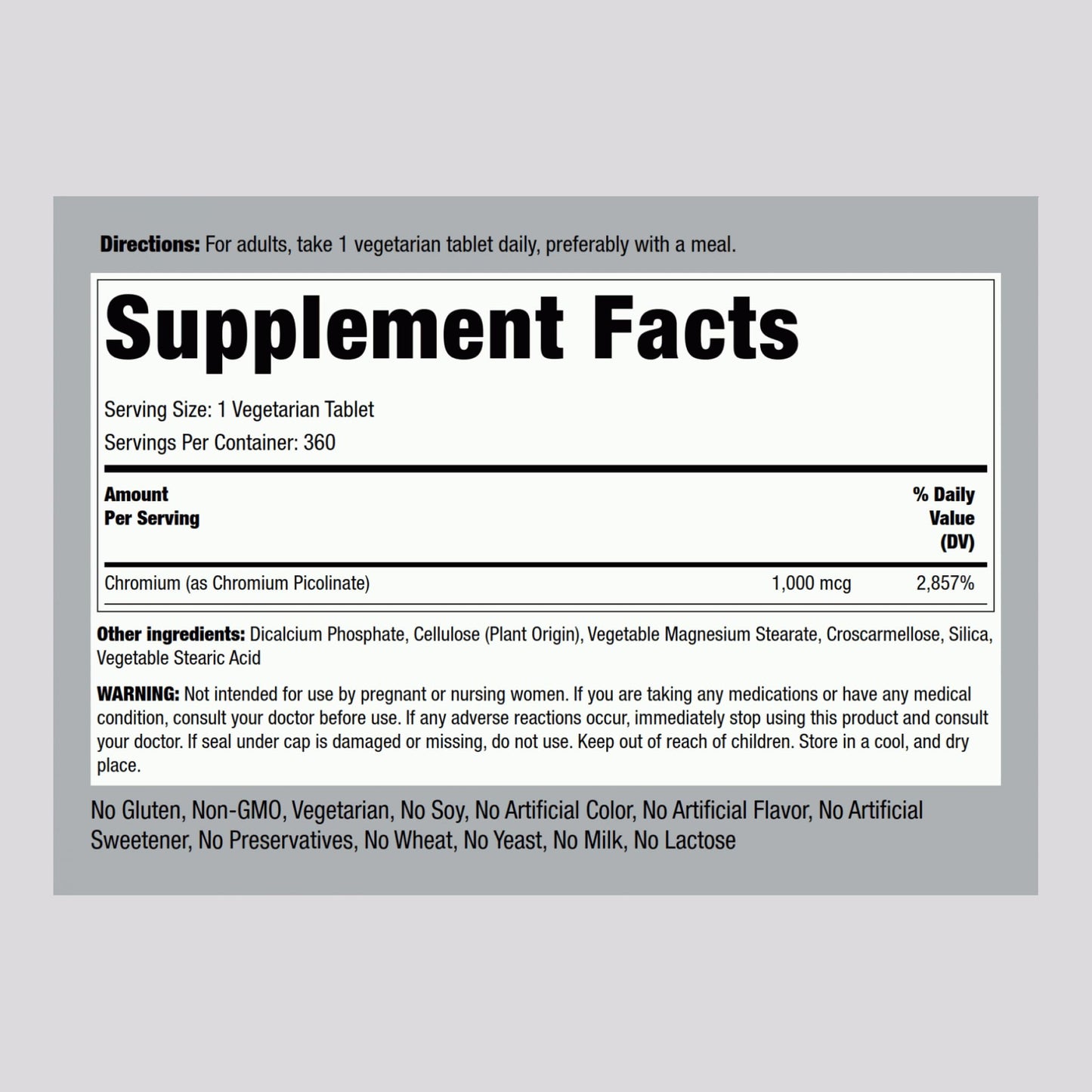 Piping Rock Chromium Picolinate 1000mcg - 360 Tablets | Vegetarian, Non-GMO, Gluten Free | Pack of 2
