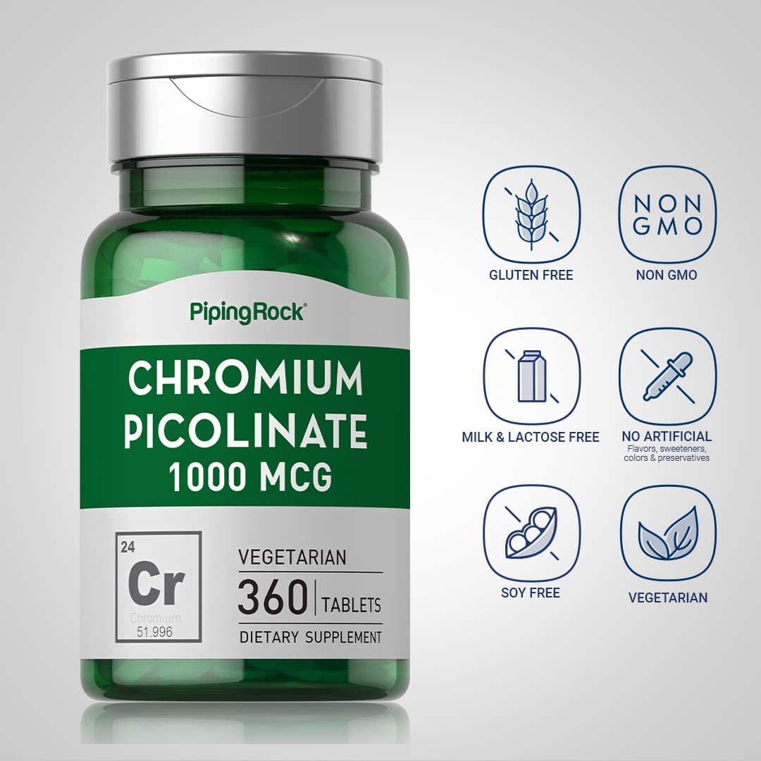 Piping Rock Chromium Picolinate 1000mcg – 360 Tablets | Vegetarian, Non-GMO, Gluten Free