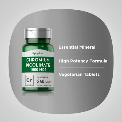 Piping Rock Chromium Picolinate 1000mcg – 360 Tablets | Vegetarian, Non-GMO, Gluten Free