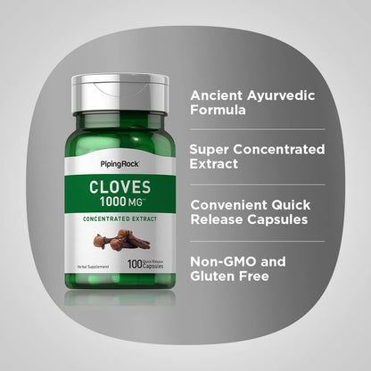 Piping Rock Cloves Capsules 1000mg - Pack of 2 | 100 Pills