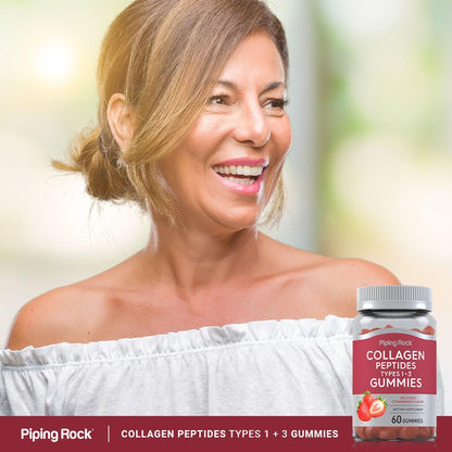 Piping Rock Collagen Gummies – 60 Count, Type I & III, Strawberry, Non-GMO, Gluten Free (Pack of 2)