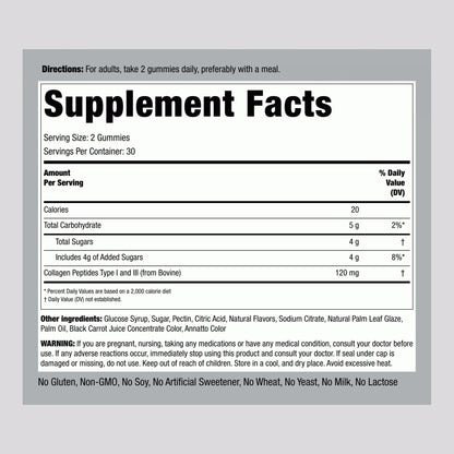 Piping Rock Collagen Gummies – 60 Count, Type I & III, Strawberry, Non-GMO, Gluten Free (Pack of 2)