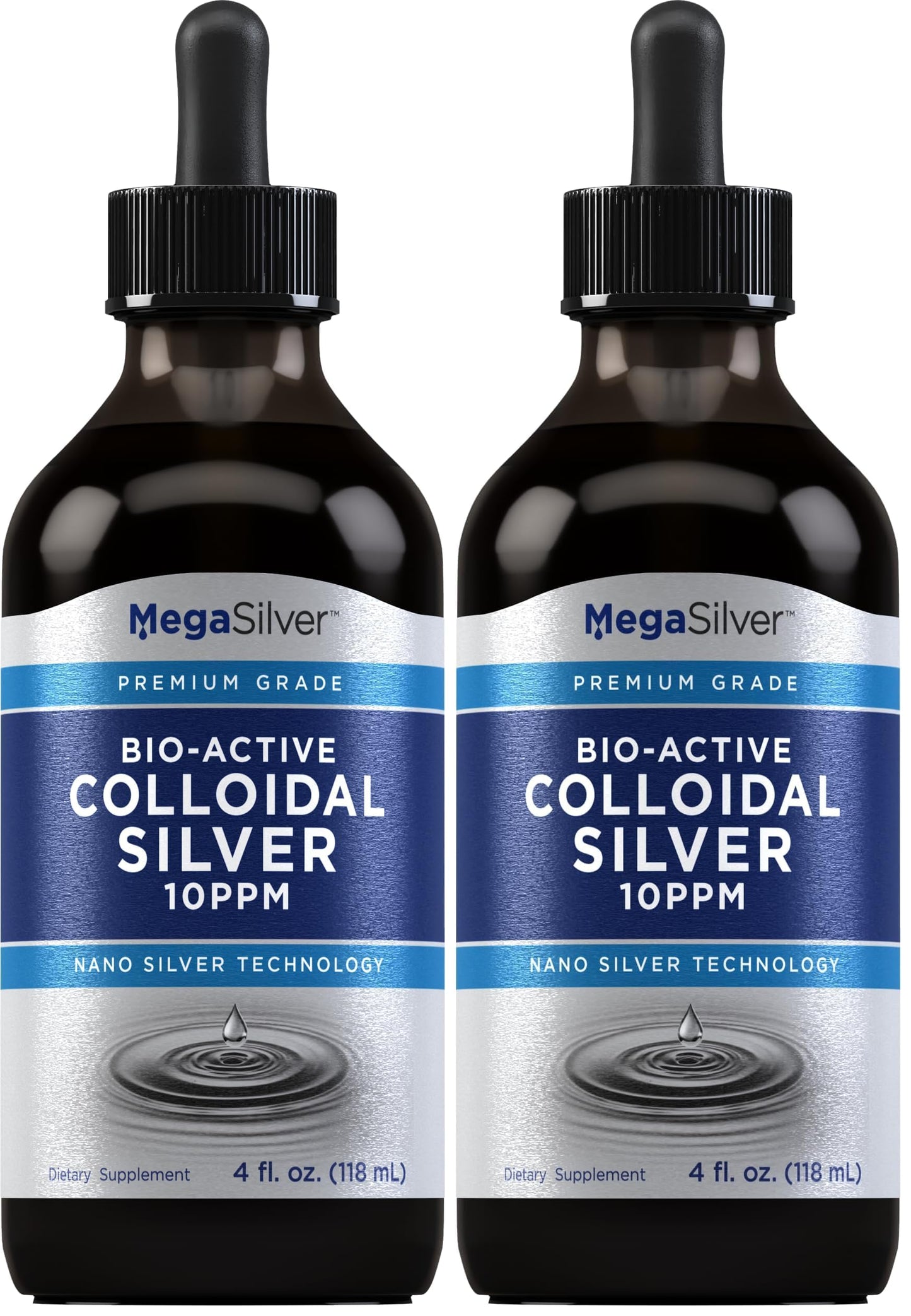 Piping Rock Colloidal Silver Drops 10 ppm, 4 oz | Pack of 2 | Bio Active Premium Grade