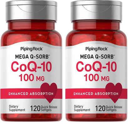 Piping Rock CoQ10 100mg | 120 Softgels | Black Pepper Extract | Non-GMO, Gluten Free (Pack of 2)