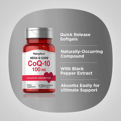 Piping Rock CoQ10 100mg | 120 Softgels | Black Pepper Extract | Non-GMO, Gluten Free (Pack of 2)