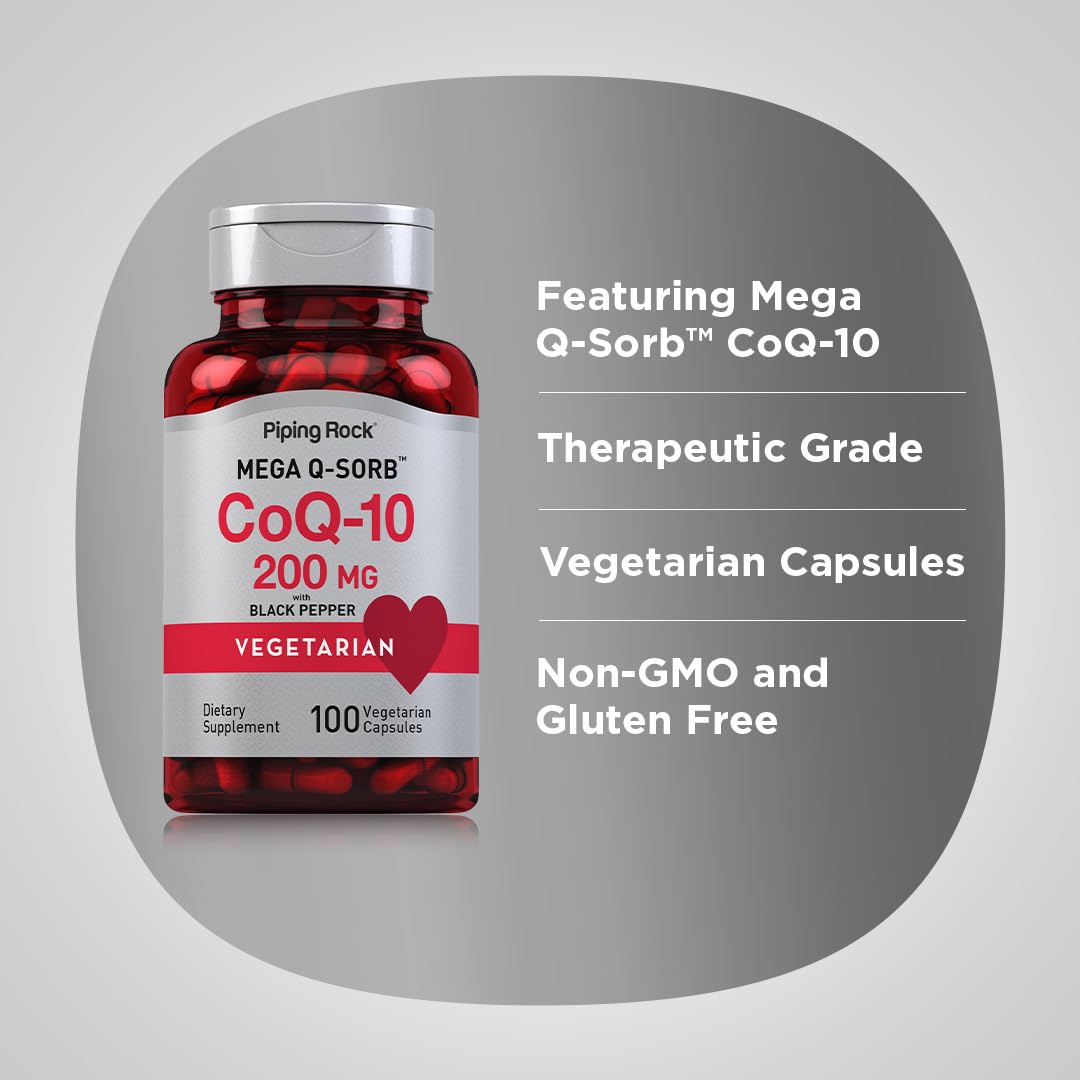 Piping Rock CoQ10 200mg Capsules – 100 Pills (Pack of 2) with Black Pepper Extract