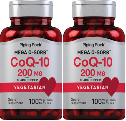 Piping Rock CoQ10 200mg Capsules – 100 Pills (Pack of 2) with Black Pepper Extract