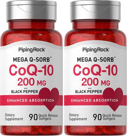 Piping Rock CoQ10 200mg Softgels – 90 Count (Pack of 2) | Non-GMO, Gluten Free