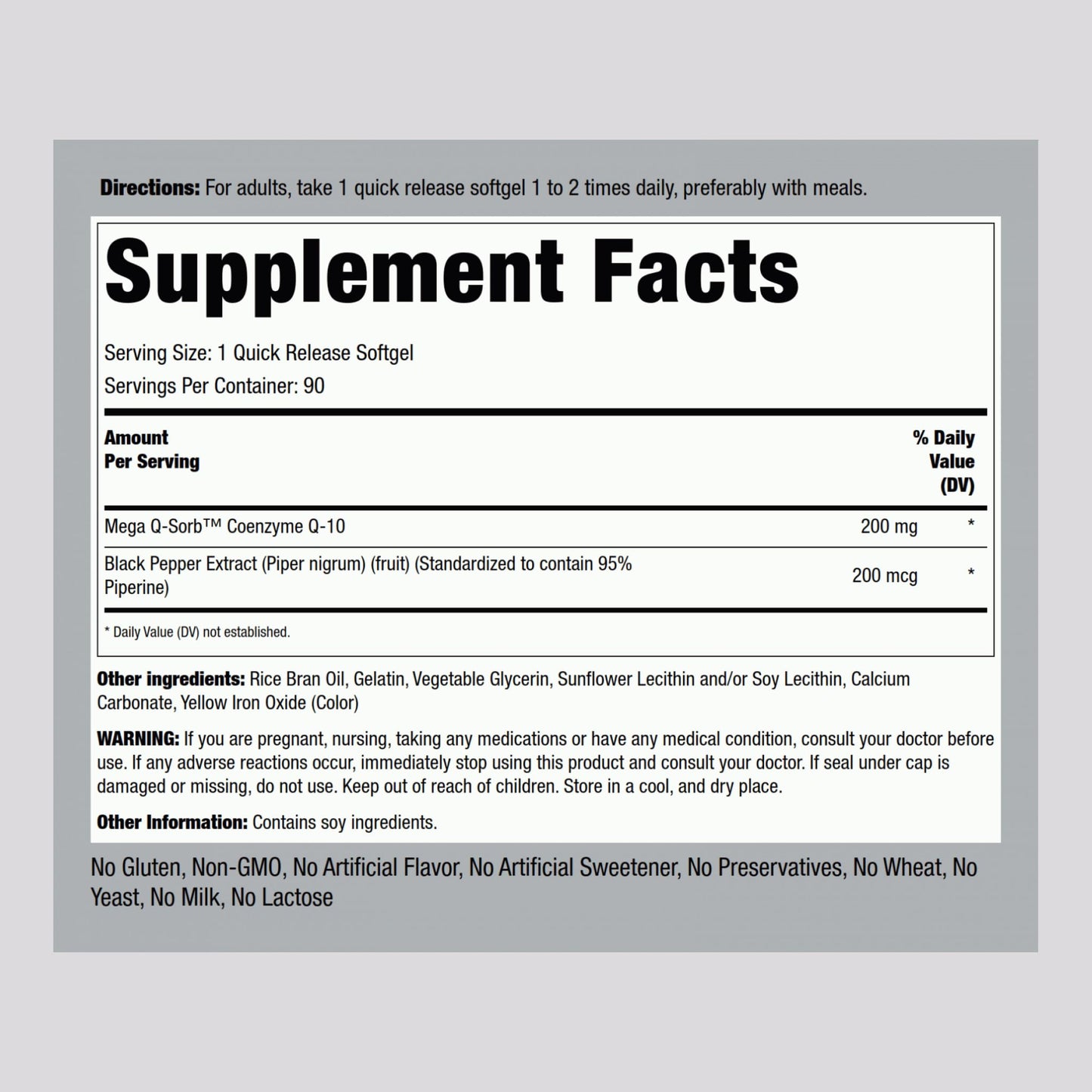 Piping Rock CoQ10 200mg Softgels – 90 Count (Pack of 2) | Non-GMO, Gluten Free