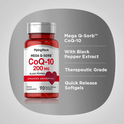 Piping Rock CoQ10 200mg Softgels – 90 Count (Pack of 2) | Non-GMO, Gluten Free