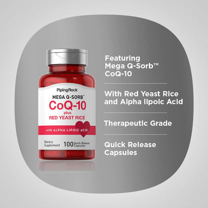 Piping Rock CoQ10 120mg – 100 Capsules | Red Yeast Rice & Alpha Lipoic Acid | Non-GMO, Gluten Free
