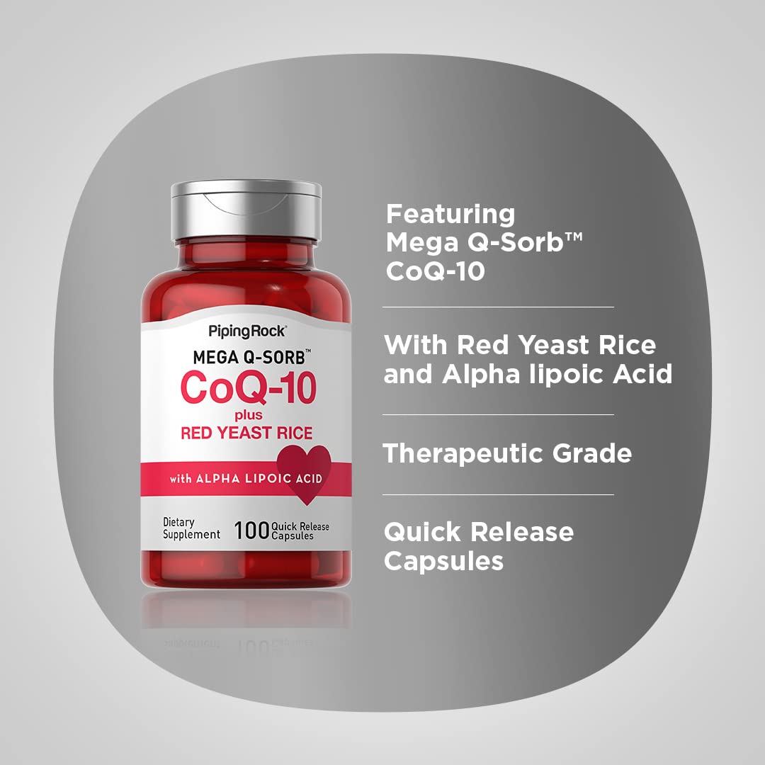CoQ10 with Red Yeast Rice & Alpha Lipoic Acid – 100 Capsules (Pack of 2) | Non-GMO, Gluten Free