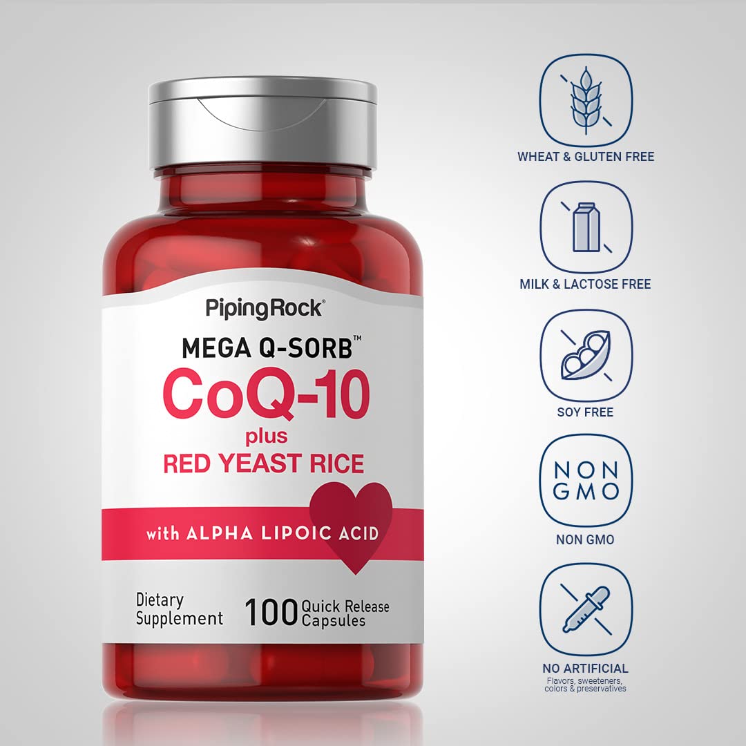 CoQ10 with Red Yeast Rice & Alpha Lipoic Acid – 100 Capsules (Pack of 2) | Non-GMO, Gluten Free