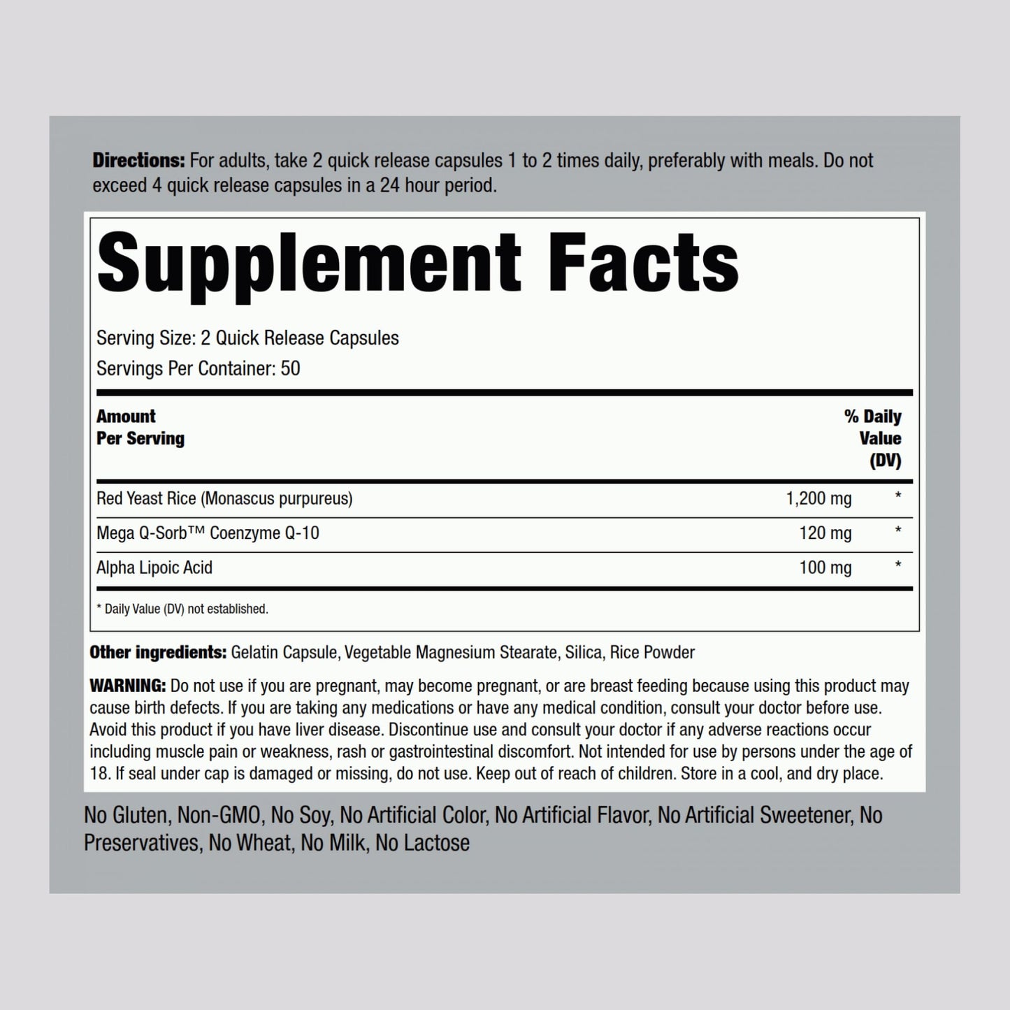 CoQ10 with Red Yeast Rice & Alpha Lipoic Acid – 100 Capsules (Pack of 2) | Non-GMO, Gluten Free