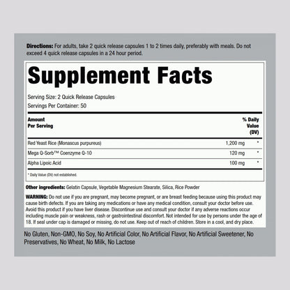 CoQ10 with Red Yeast Rice & Alpha Lipoic Acid – 100 Capsules (Pack of 2) | Non-GMO, Gluten Free