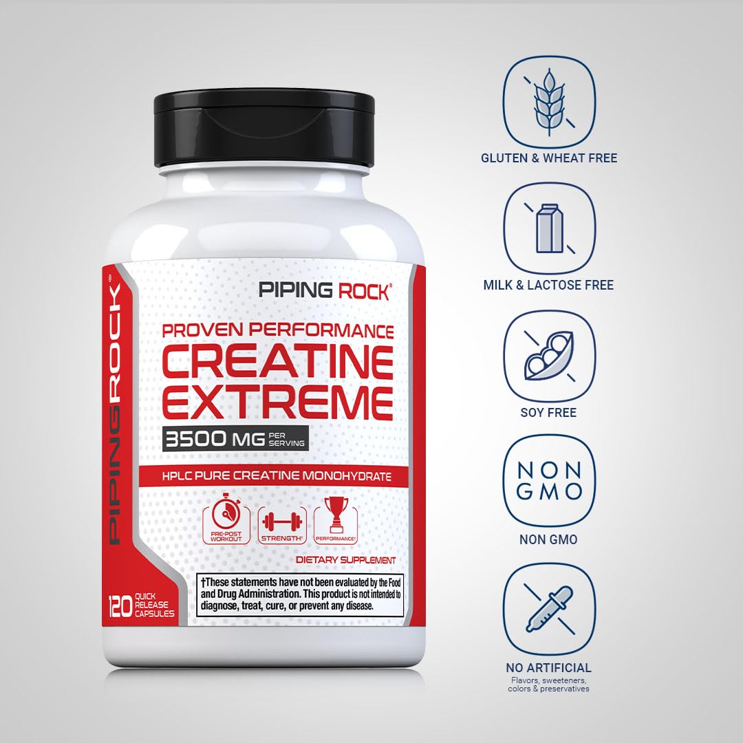 Piping Rock Creatine Monohydrate Capsules 3500 mg – 120 Count (Pack of 2)