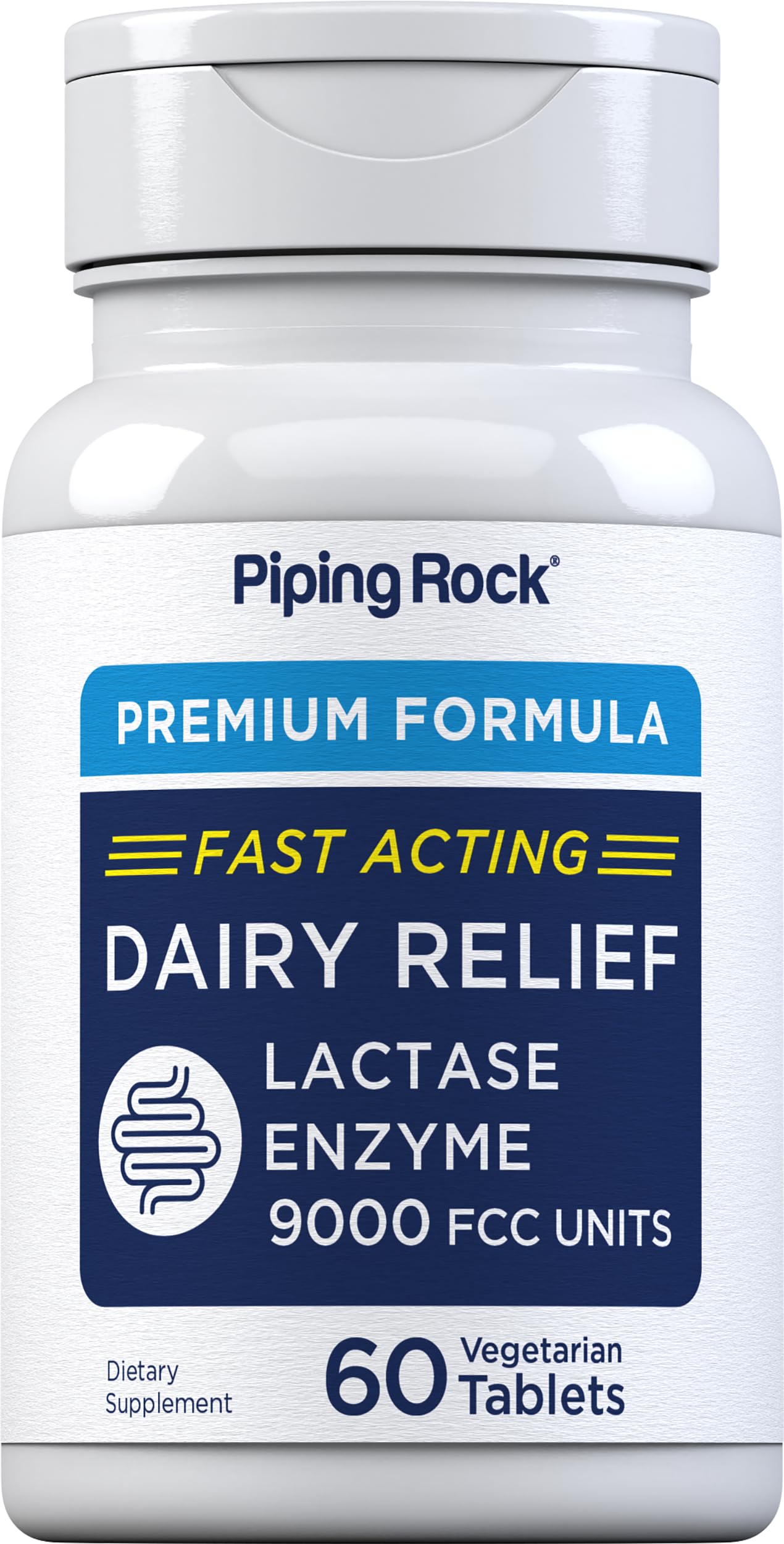 Piping Rock Dairy Relief Pills – Lactase Enzyme Supplement, 9000 FCC, 60 Tablets, Vegetarian, Non-GMO, Gluten Free