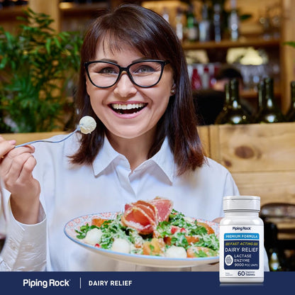 Piping Rock Dairy Relief Pills – Lactase Enzyme Supplement, 9000 FCC, 60 Tablets, Vegetarian, Non-GMO, Gluten Free