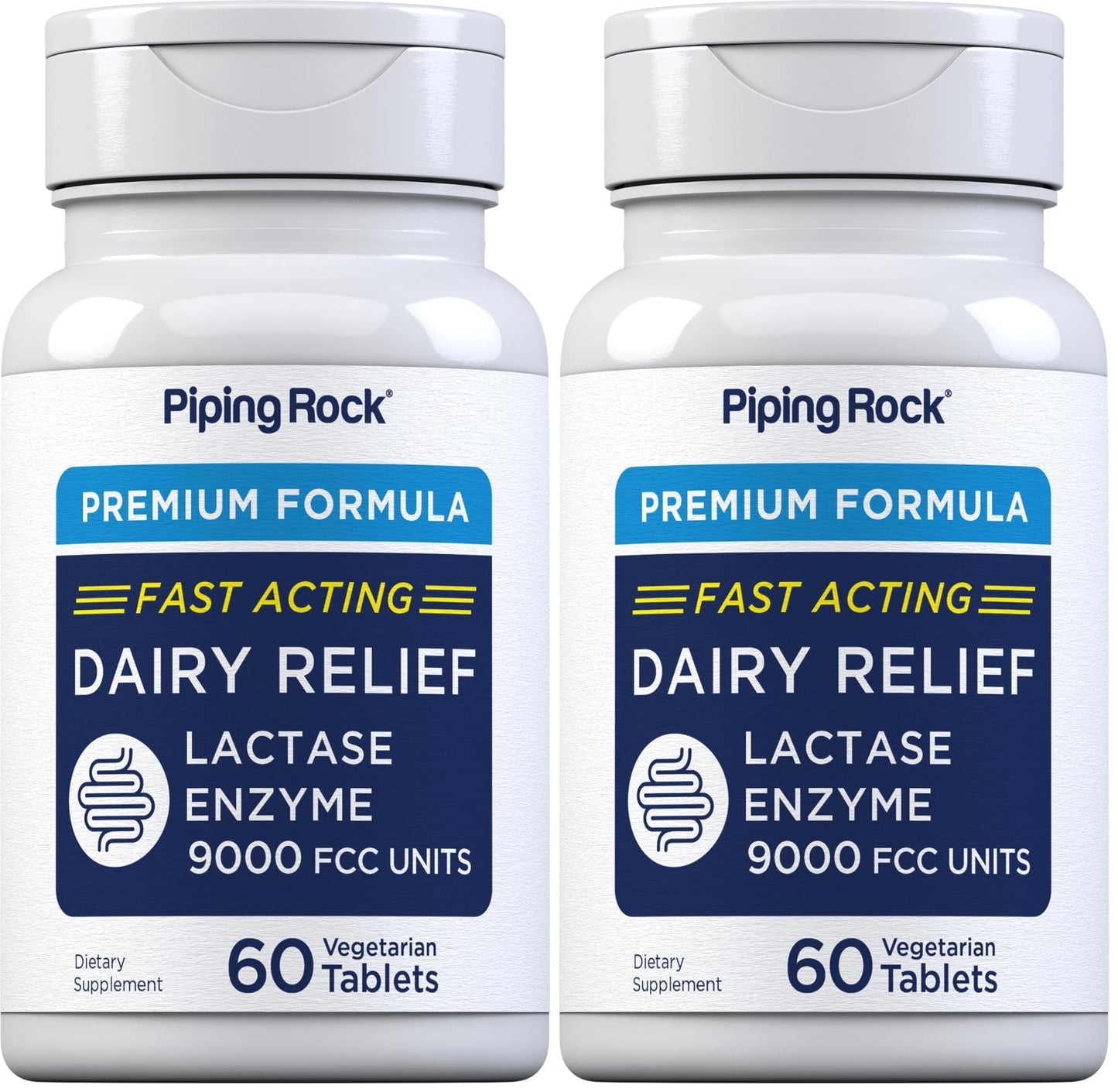 Piping Rock Lactase Pills 9000 FCC – Dairy Relief, Vegetarian, Non-GMO, Gluten Free (Pack of 2)