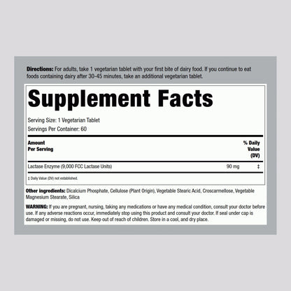 Piping Rock Lactase Pills 9000 FCC – Dairy Relief, Vegetarian, Non-GMO, Gluten Free (Pack of 2)