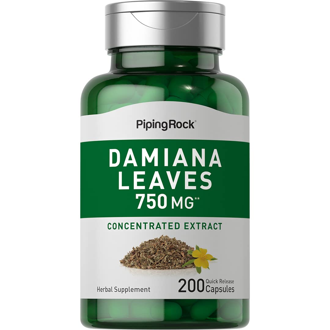 Piping Rock Damiana Leaf Capsules | 750 mg | 200 Count | Non-GMO, Gluten Free
