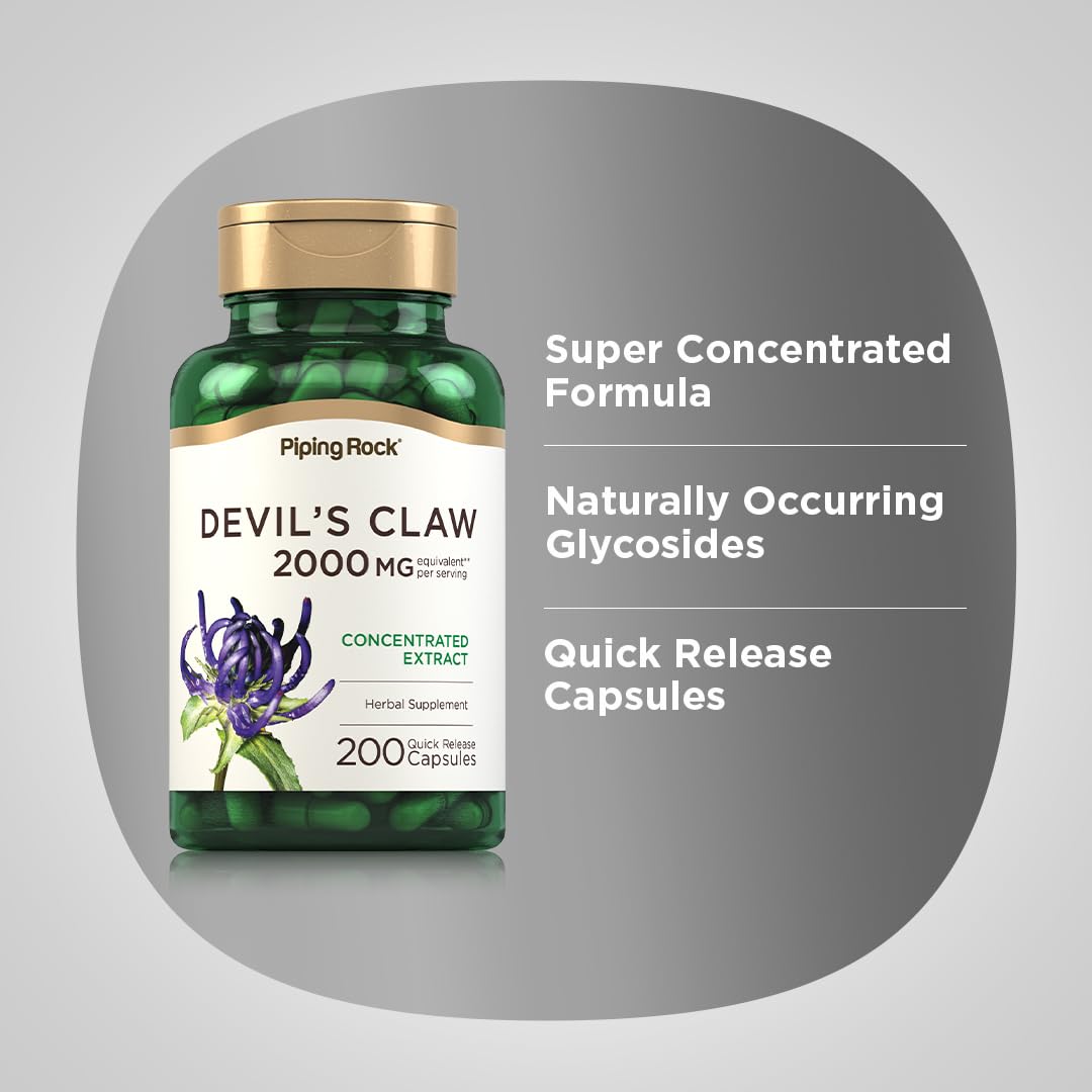 Piping Rock Devils Claw 2000mg | 200 Capsules | Herbal Supplement | Concentrated Extract | Non-GMO, Gluten Free