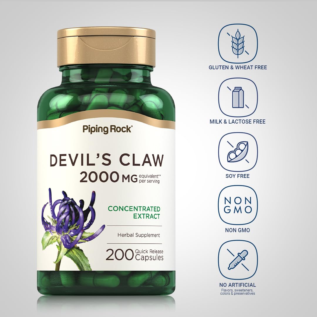 Piping Rock Devils Claw 2000mg | 200 Capsules | Herbal Supplement | Concentrated Extract | Non-GMO, Gluten Free