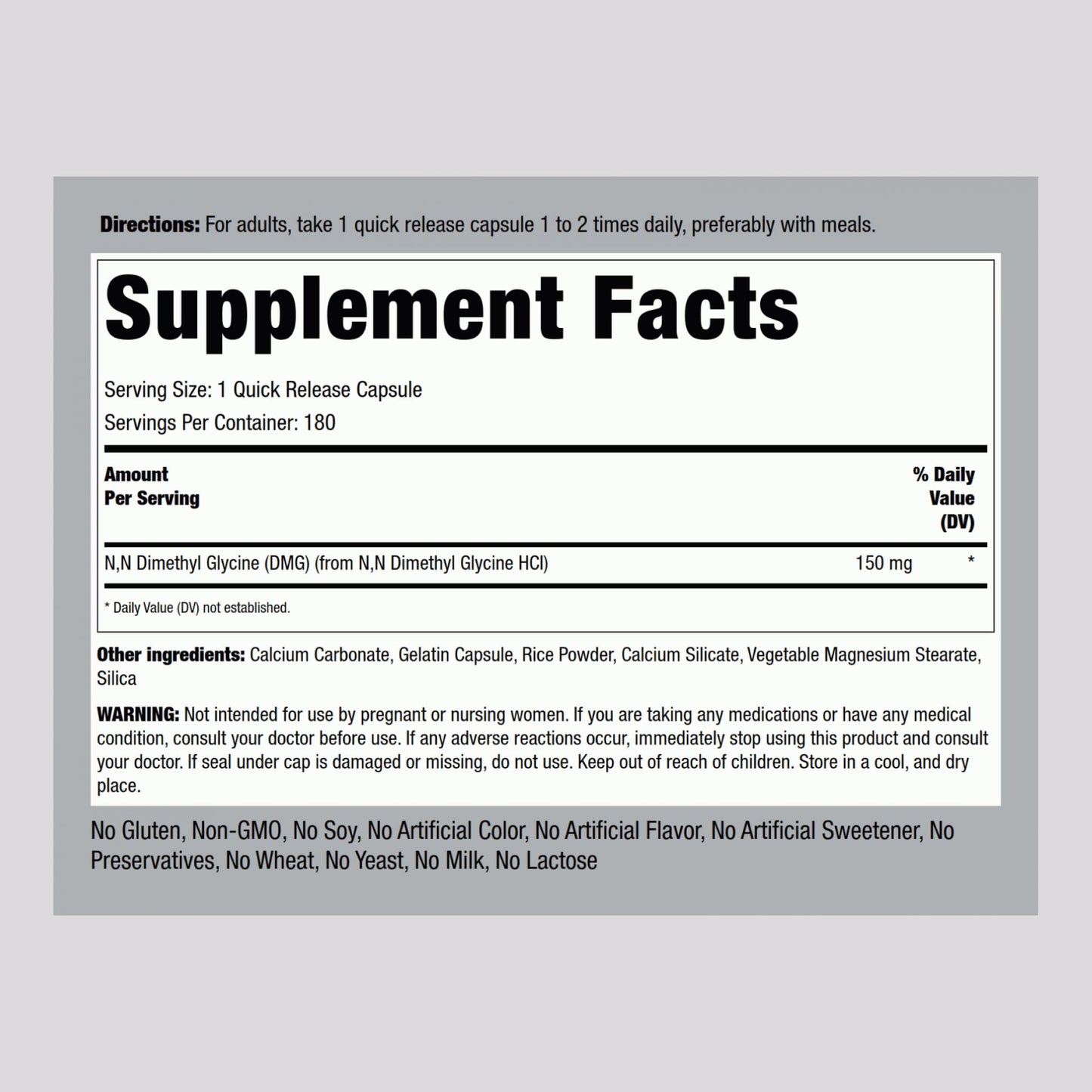 Piping Rock DMG Supplement - B15 150 mg | 180 Capsules | Non-GMO, Gluten Free (Pack of 2)