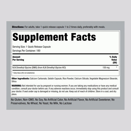 Piping Rock DMG Supplement - B15 150 mg | 180 Capsules | Non-GMO, Gluten Free (Pack of 2)