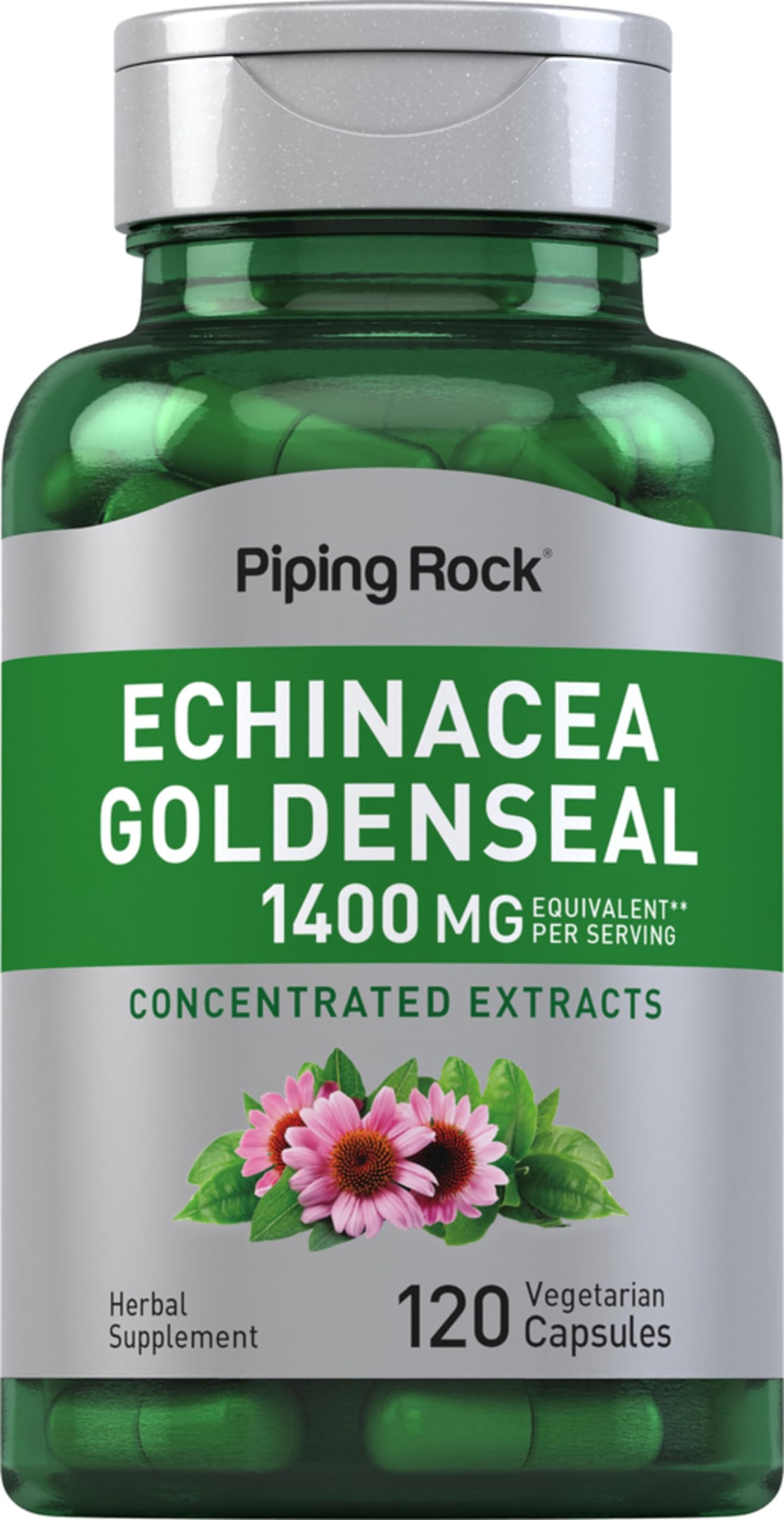 Piping Rock Echinacea Goldenseal Capsules 1400mg – 120 Vegetarian Capsules | Non-GMO, Gluten Free