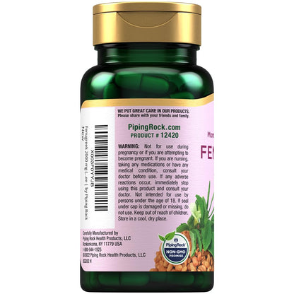 Piping Rock Fenugreek Capsules 2000mg | 100 Pills | Pack of 2 | Non-GMO, Gluten Free