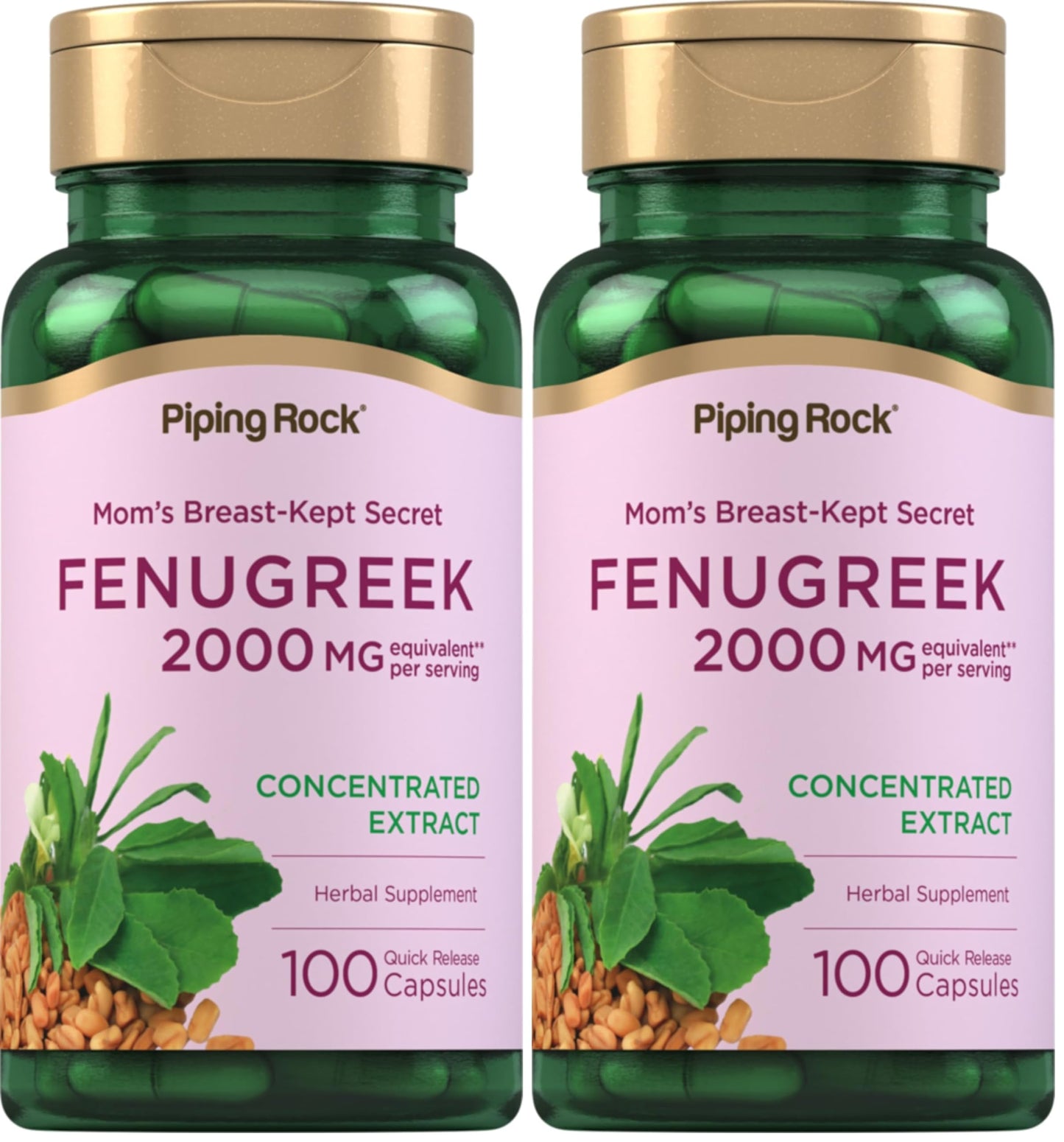 Piping Rock Fenugreek Capsules 2000mg | 100 Pills | Pack of 2 | Non-GMO, Gluten Free