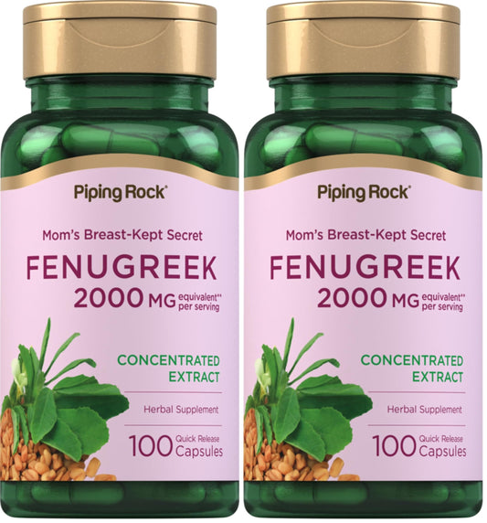 Piping Rock Fenugreek Capsules 2000mg | 100 Pills | Pack of 2 | Non-GMO, Gluten Free BritishVita | Premium UK Vitamins & Wellness Supplements