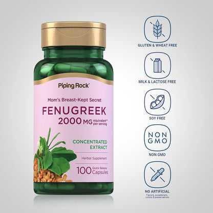 Piping Rock Fenugreek Capsules 2000mg | 100 Pills | Pack of 2 | Non-GMO, Gluten Free