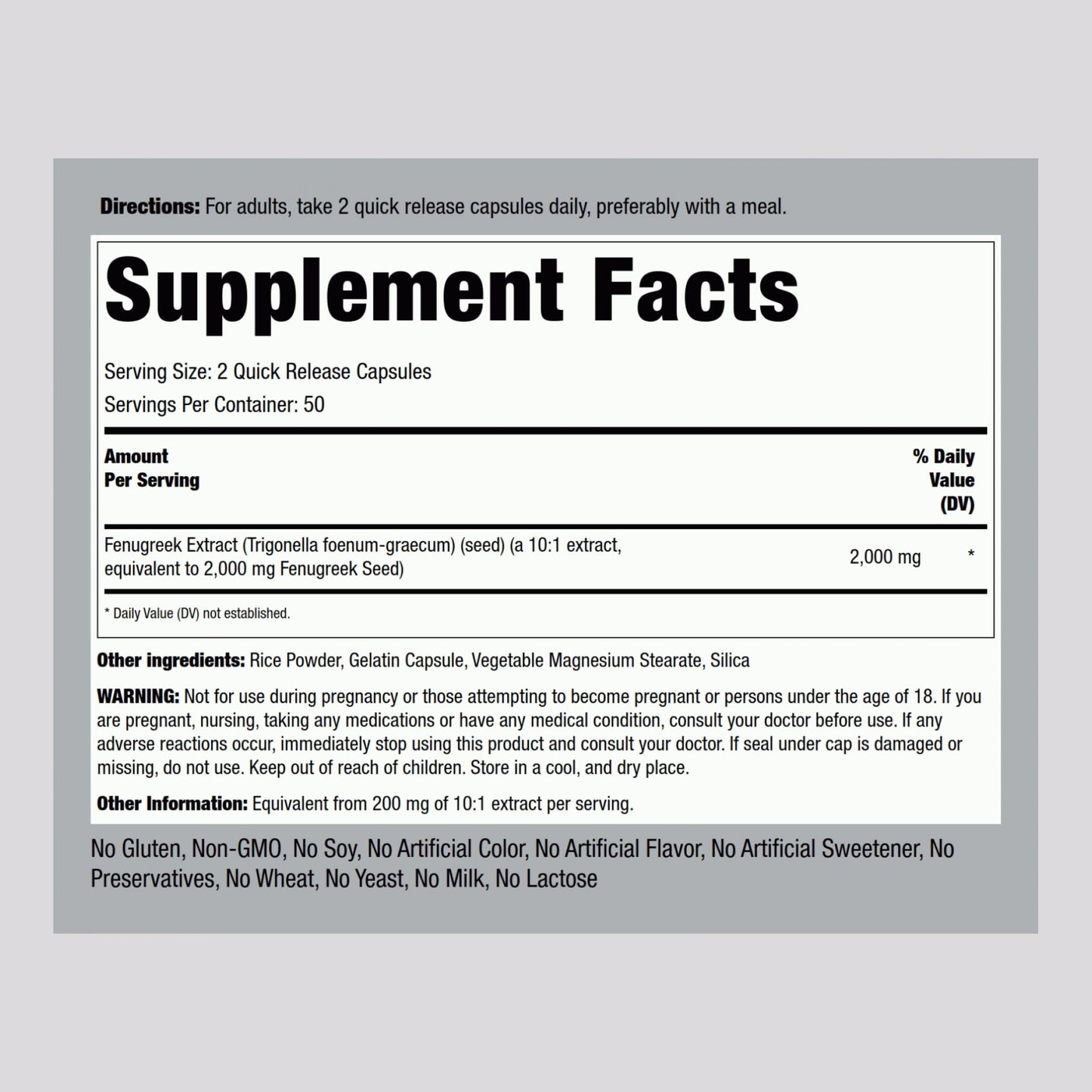 Piping Rock Fenugreek Capsules 2000mg | 100 Pills | Pack of 2 | Non-GMO, Gluten Free