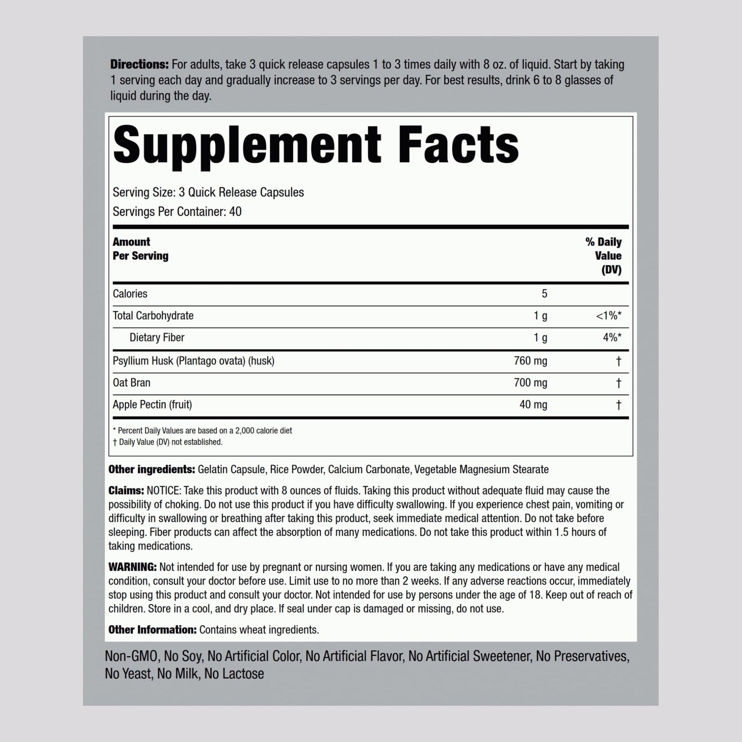 Piping Rock Fiber Complex Supplement | 1500mg, 120 Capsules | Pack of 2 | Non-GMO, Gluten Free