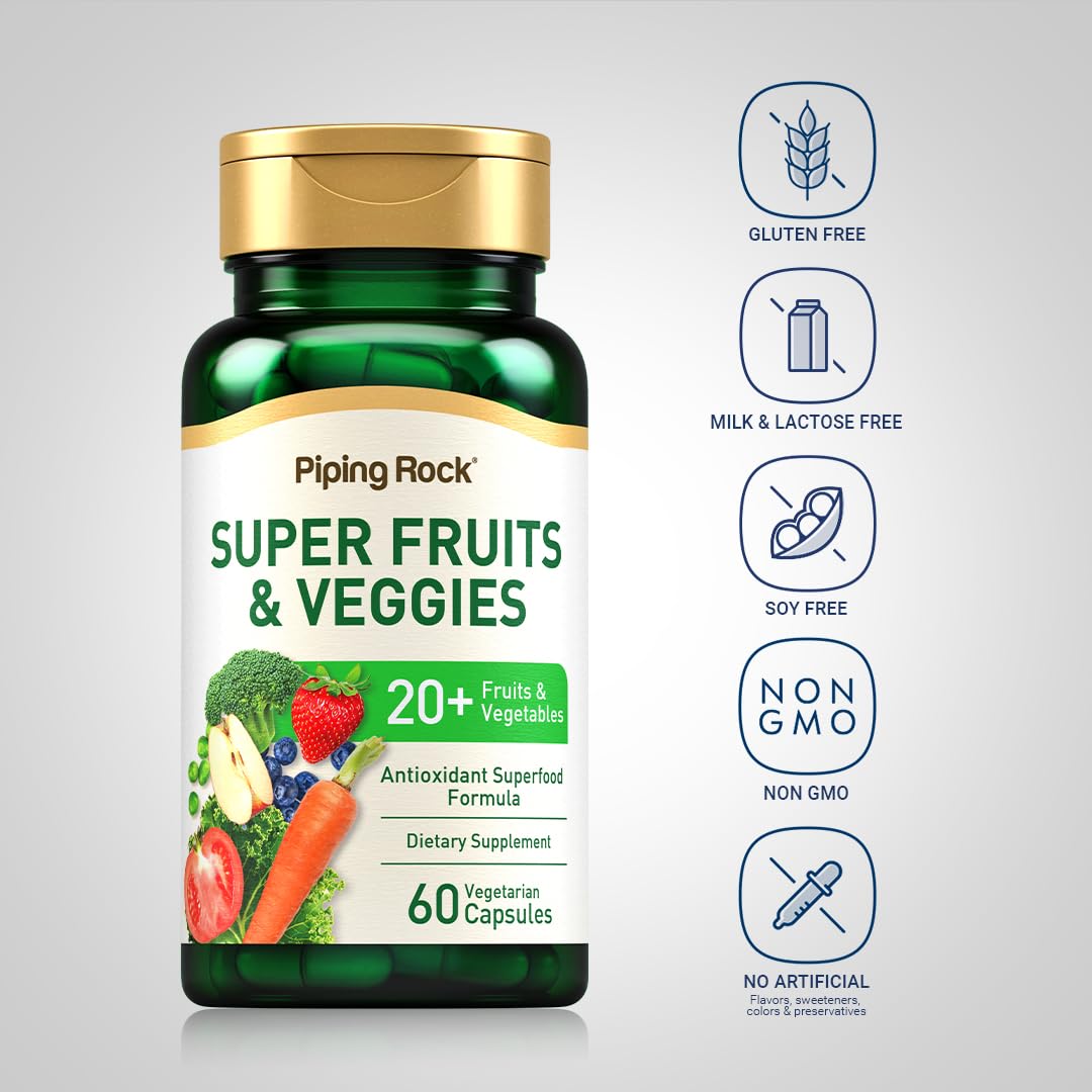 Piping Rock Fruits & Veggies – 60 Capsules | Pack of 2 | Non-GMO, Gluten Free