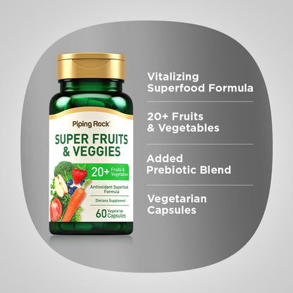 Piping Rock Fruits & Veggies – 60 Capsules | Pack of 2 | Non-GMO, Gluten Free