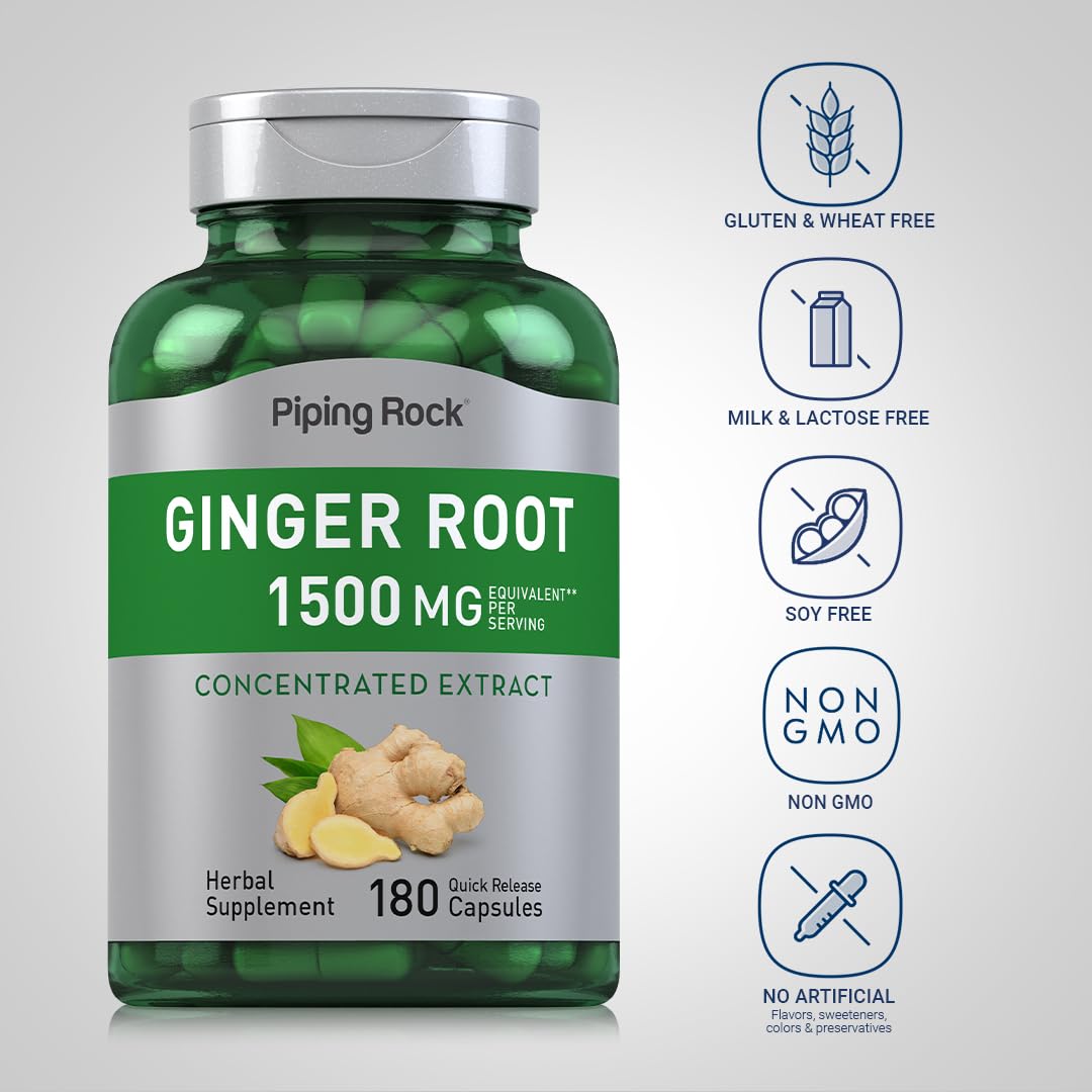 Piping Rock Ginger Root Capsules - 1500 mg, 180 Count | Non-GMO, Gluten Free