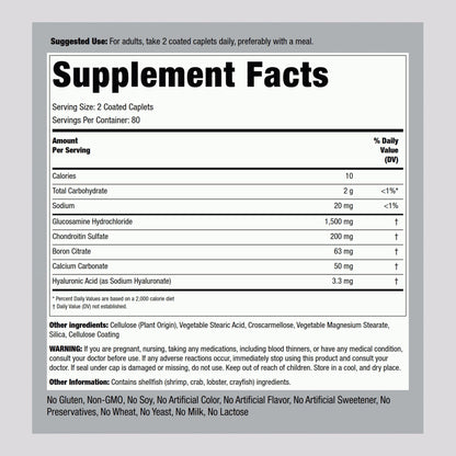 Piping Rock Glucosamine Chondroitin with Hyaluronic Acid – 160 Caplets (Pack of 2)