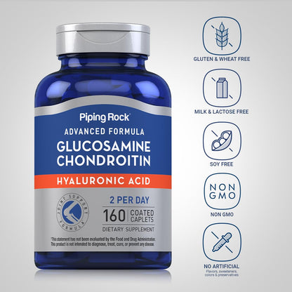 Piping Rock Glucosamine Chondroitin with Hyaluronic Acid – 160 Caplets (Pack of 2)
