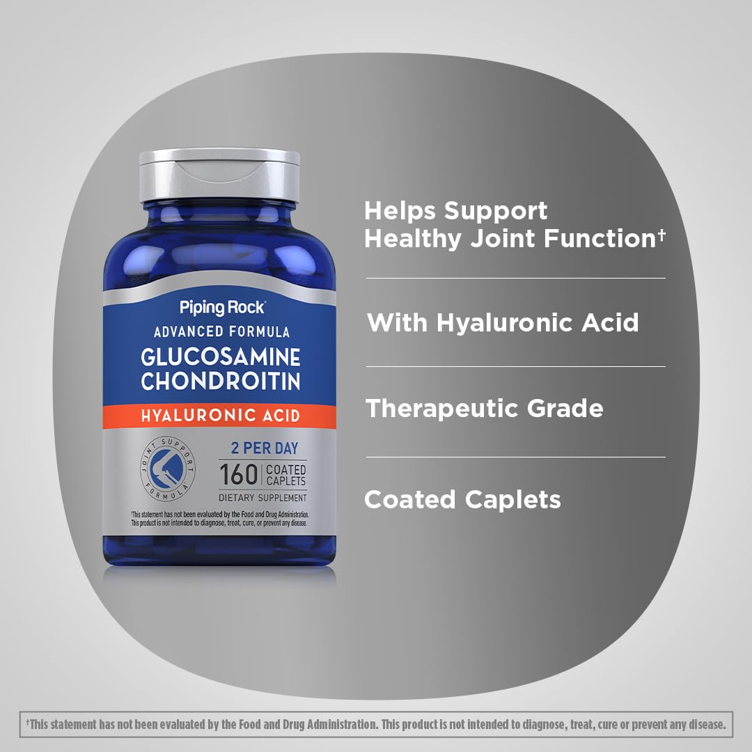 Piping Rock Glucosamine Chondroitin with Hyaluronic Acid – 160 Caplets (Pack of 2)