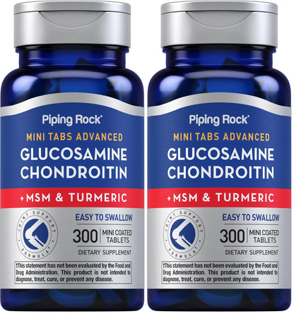 Piping Rock Glucosamine Chondroitin MSM 300 Tablets + Turmeric | Non-GMO