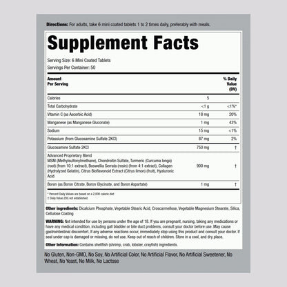 Piping Rock Glucosamine Chondroitin MSM 300 Tablets + Turmeric | Non-GMO
