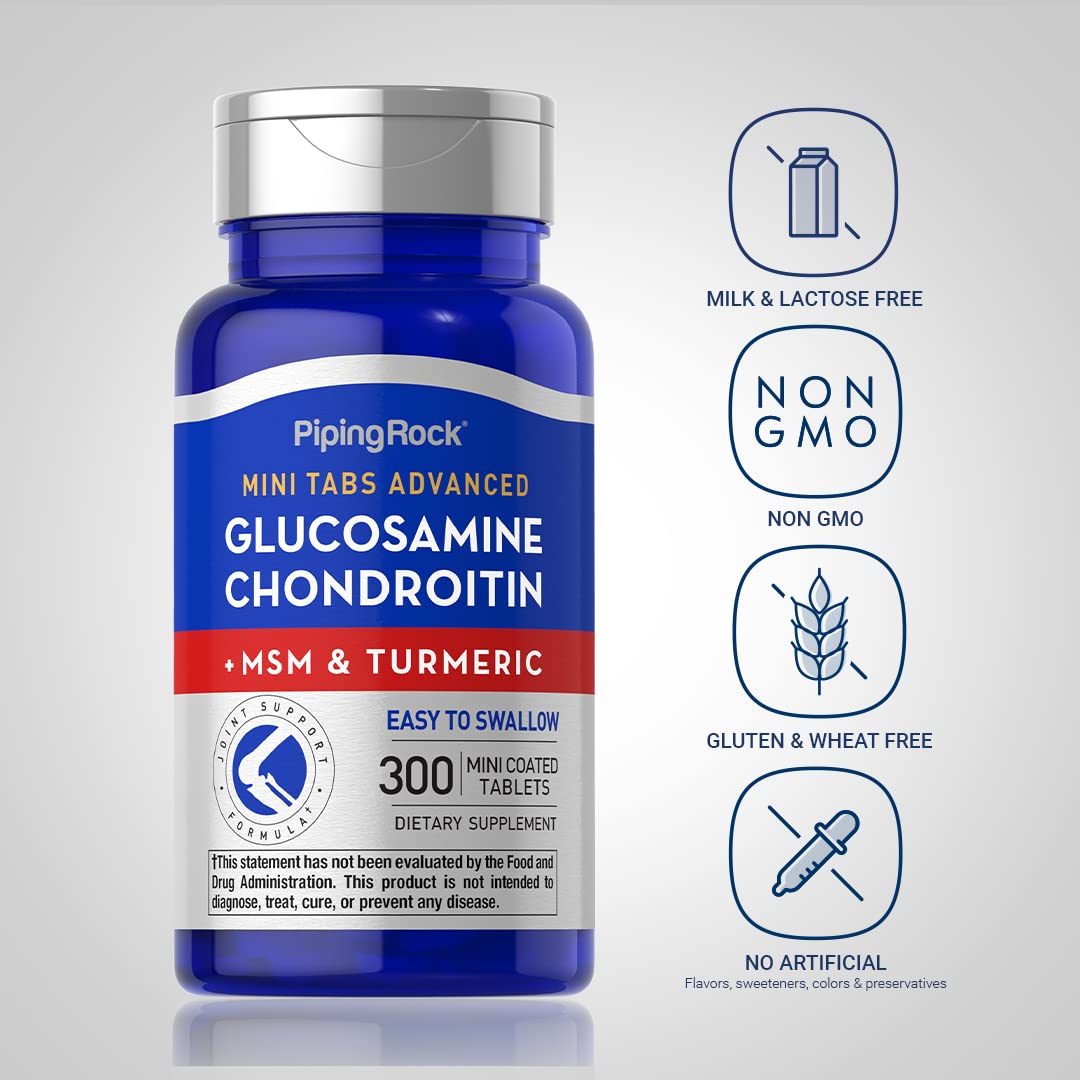 Piping Rock Glucosamine Chondroitin MSM 300 Tablets + Turmeric | Non-GMO
