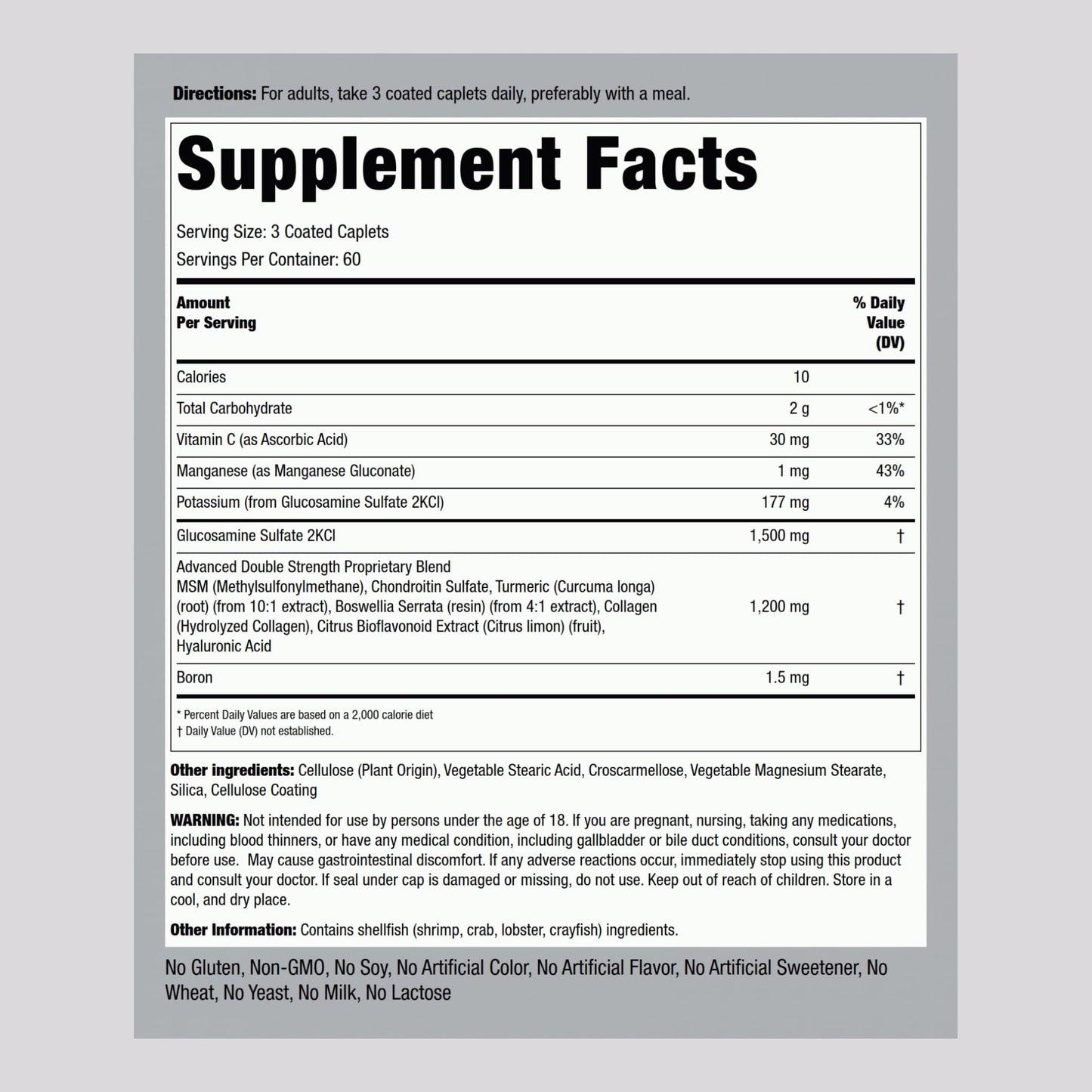 Piping Rock Glucosamine Chondroitin MSM Plus Turmeric – 180 Caplets | Double Strength